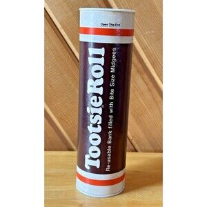 Tootsie Roll Re-Usable Vintage Piggy Bank Toy Storage Twist Off Top Bank 8"